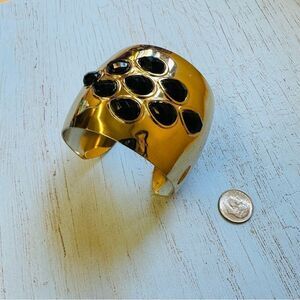 Gold Black Crystal‎ Wide Cuff Bracelet